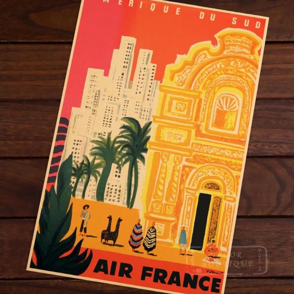 

wall stickers air france amerique map vintage travel poster classic retro kraft canvas maps sticker home bar posters diy decor gift