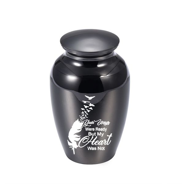 

wholesale aluminum alloy cremation urn keepsake pendant funeral ashes memorial feather seagull pattern ashes holder-your wings were ready bu, Silver