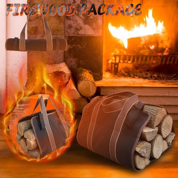 

storage bags large canvas firewood carrier log tote bag indoor fireplace woodpile rack fire wood carrying tools set basket black
