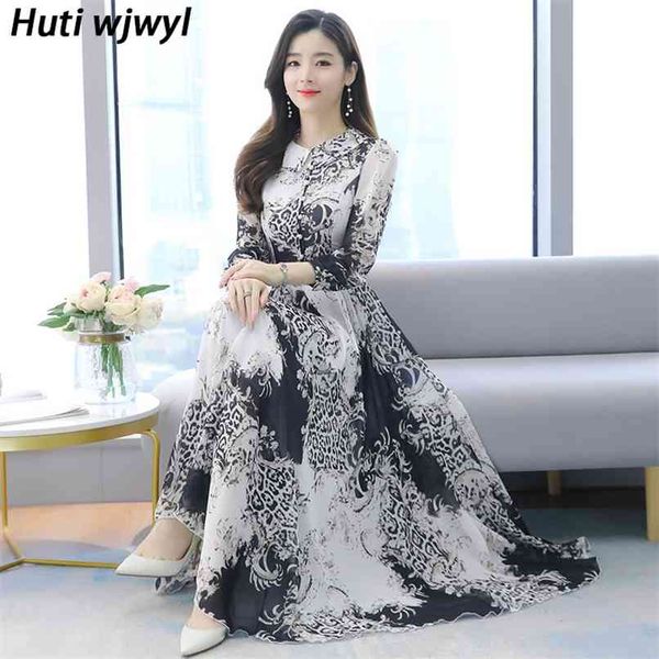

spring boho print chiffon long sleeve beach elegant maxi dress summer 4xl plus size bodycon midi women party vestidos 210528, Black;gray