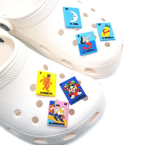 

moq 100pcs loteria card croc charms soft pvc shoe charm accessories decorations custom jibz for clog shoes childrens gift, White;pink
