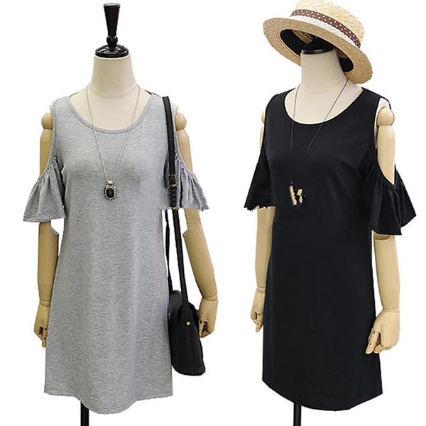 

maternity dresses european style summer women solid color cold shoulder off party swing dress gray black, White