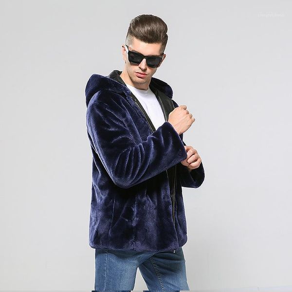 

men's fur & faux 2021 autumn and winter thick hooded large size korean coat color dark blue / black brown silver gray