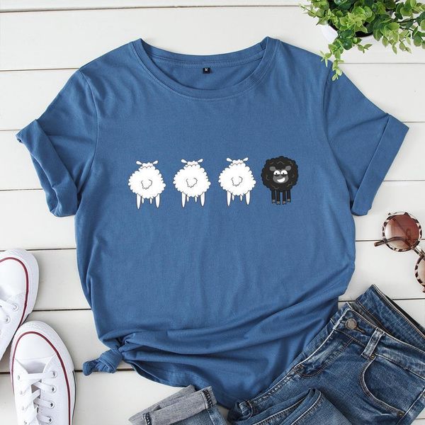 

harajuku korean cartoon basic womens creativite sheep graphic tee 100%cotton cute plus size 5xl t shirt casual print, White
