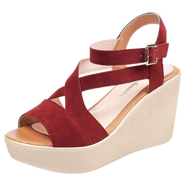 

sandals 2021 women ladies fish mouth non-slip platform slope high heels buckle strap outdoor style for, Black
