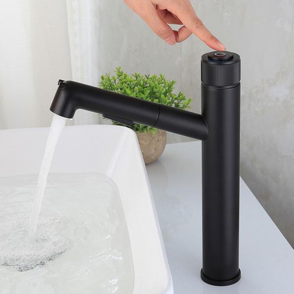 

pull basin faucet fashion black all copper multi-functional clean water shampoo and cold flush bathroom sink faucets