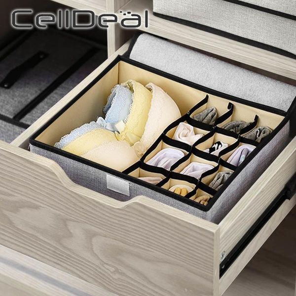 

storage drawers underwear foldable box bra socks ties divider drawer closet organizer with lid 1/13 grid home cotton linen