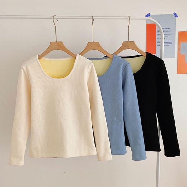 

women's sweaters lucyever autumn winter knitted sweater women casual o neck long sleeve add plush pullovers comfort soft thick warm, White;black