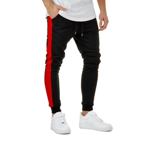 

men's casual sports fitness pants fashion style color matching trousers men, Black