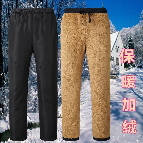 

men's pants thicken sweatpants winter plus velvet padded trousers slim large size warm solid trend sports jogges m-8xl, Black