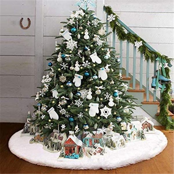

christmas decorations tree plush skirt, snowy white luxury faux fur xmas mat for holiday decoration
