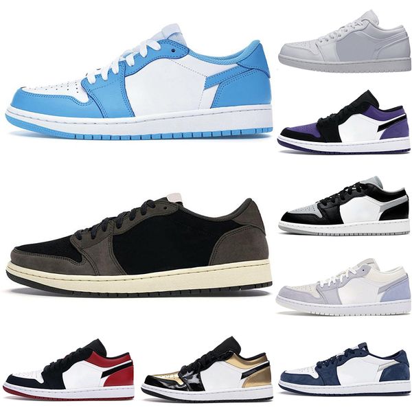 

2021 jumpman low 1 og basketball shoes unc travis scotts mens obsidian paris hyper royal black toe flexible trainer sports sneakers size 36-