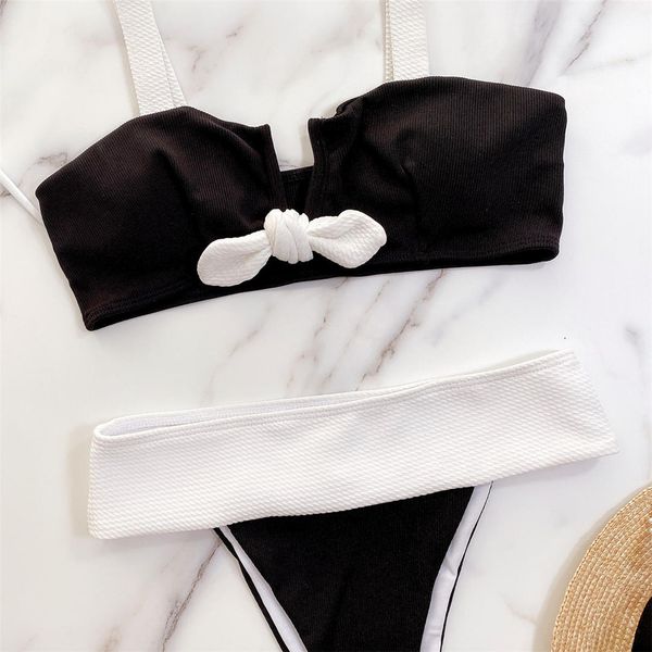 

splicing v shaped knotted female swimsuit high waist bikini women swimwear two-pieces bikini set bather bathing suit swim k2811