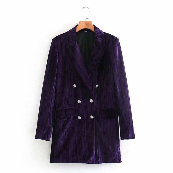 

women's suits & blazers autumn stylish ladies purple velvet long women fashion double breasted jewelry button thick outwear coats chic, White;black