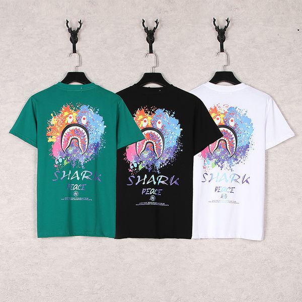 

t shirt brand shark splash ink graffiti rendering printing men's casual short sleeve lovers' for men and women, White