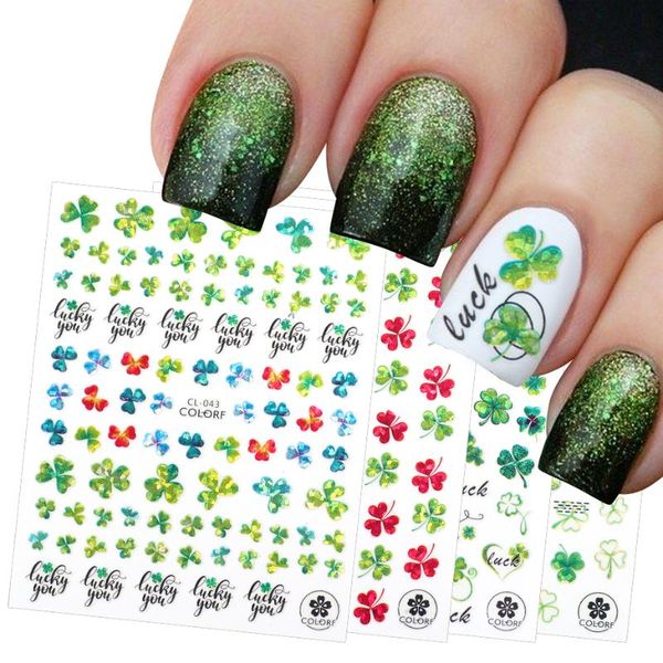 

stickers & decals 1pcs 3d holographic four leaf clover flower sticker decal nail art adhesive slider glitter floral manicure tattoo jicl037-, Black