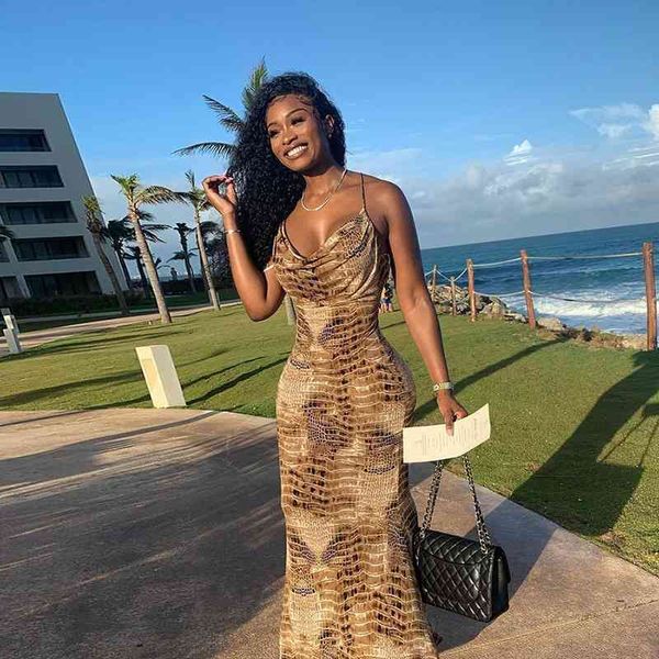 

spring and autumn women's fashion versatile sling slim backless printing buttocks dress woman dress 210602, Black;gray