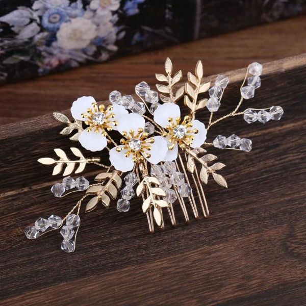 

hair clips & barrettes gold women bride jewelry handmade flower crystal wedding accessories comb bridal tiara ornaments combs, Golden;silver