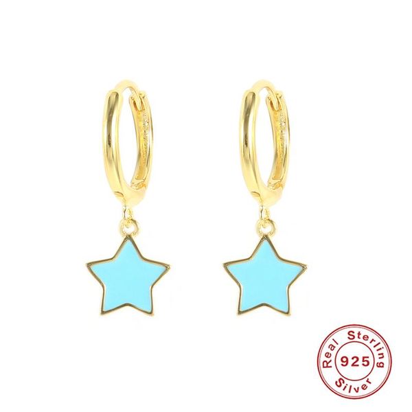 

hoop & huggie canner 925 sterling silver women earrings with enamel star moon pendant turquoise purple color ear hoops girls trend pendiente, Golden;silver
