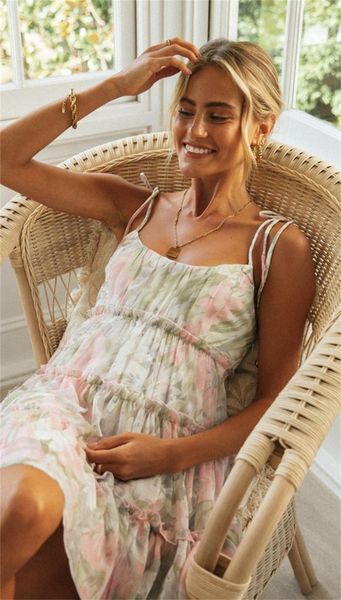 

printed stitching sundress fashion women's suspender holiday sling lace up dress pink purple flower 2021 casual dresses, Black;gray