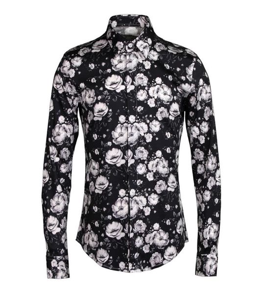 

black floral shirt men camisas hombre 2021 cotton mens harajuku streetwear casual shirts wedding tuxedo men's, White;black
