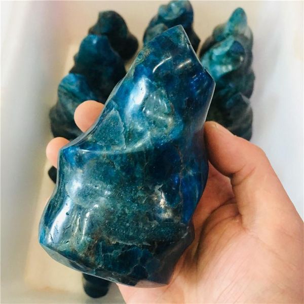 Oggetti Decorativi Figurine 600-1kg Naturale Apatite Blu Asta di Cristallo Pietra Singolo Punto Guarigione Torcia Decorazione