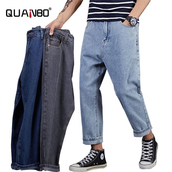 

oversized 42 46 48 fashion loose hip hop ankle lenght pants jeans new autumn stretch waist men's denim wide leg pants 210320, Blue