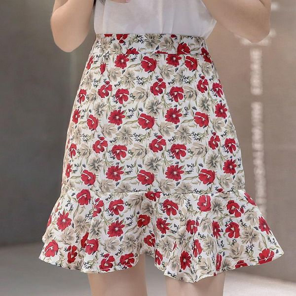 

skirts little daisy skirt women's summer 2021 small slim high waist floral fringed fishtail, Black