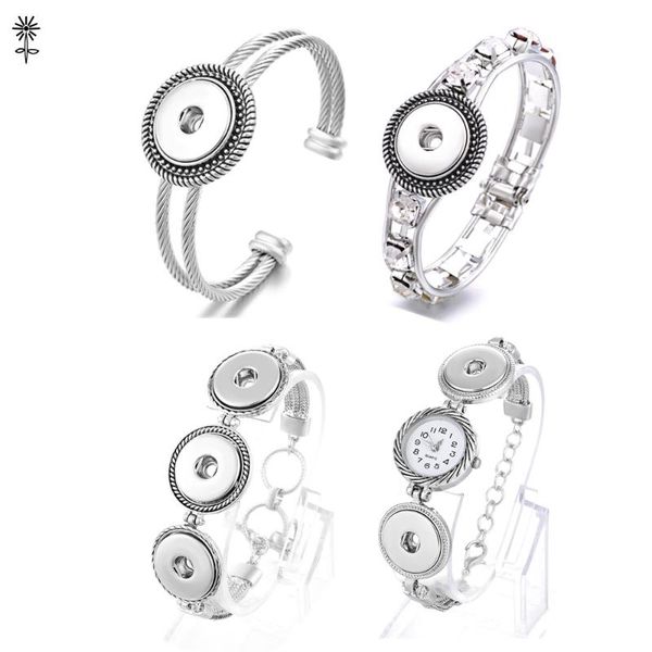 

charm bracelets wholesale ginger snaps jewelry custom interchangeable watch bracelet crystal snap button fit 18mm 10pcs, Golden;silver