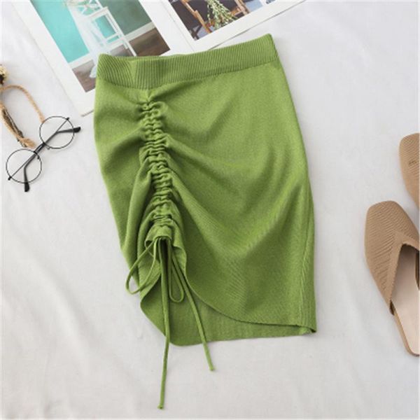 

skirts fashion vintage high waist drawstring hip jupe femme 2021 skinny irregular autumn winter, Black