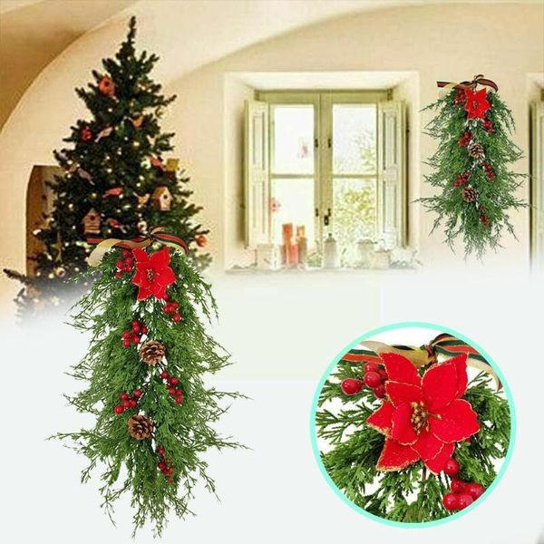 Flores decorativas grinaldas simulação árvore de natal pendurado de cabeça para baixo porta decoração de festa casa decoração ano casamento ano ga l2p5