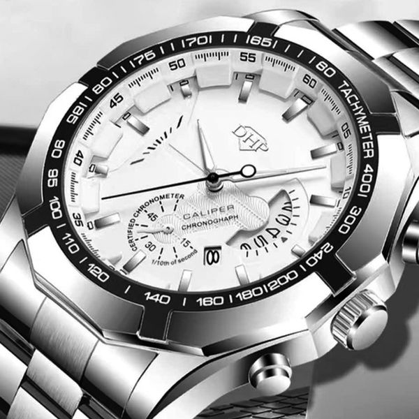 

mens large dial watch non mechanical luminous waterproof calendar watch fashion trend multi function stainless quartz watchg, Slivery;brown