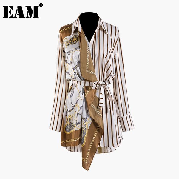 

[eam] spring autumn lapel long sleeve striped pattern split joint irregular big size shirt women blouse fashion jq490 21512, White