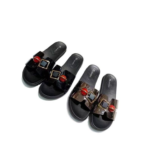 

slippers summer slides women fashion flat sandals comfortable leather sole pvc upper beautiful for ladies, Black