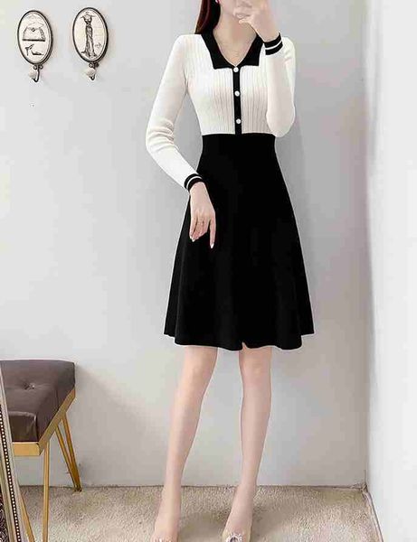

dress knitted 2021 autumn winter clothing black and white sweater rhvo, Black;gray