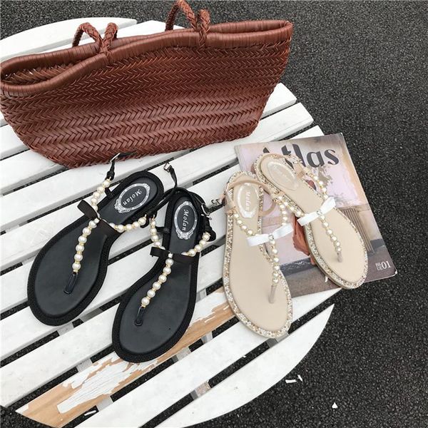 

women sandals 2021 pearl for shoes summer fashion roman home slides outside, Black