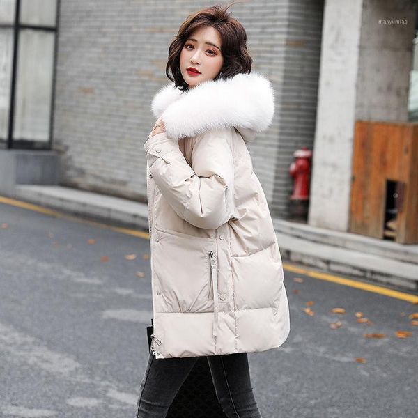 

women's down & parkas winter padded jacket mid-length 2021 loose casual hooded coat female thick warm outerwear, Black