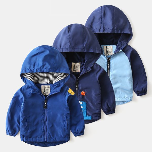 

2021 autumn baby boys trench coat kids blue with hooded long sleeve wind proof boys jackets cartoon animals zipper, Blue;gray