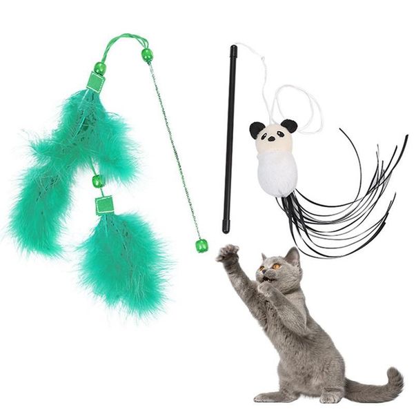 

cat toys interactive cute funny string teaser faux feather soft kitten wand stick pet accessories