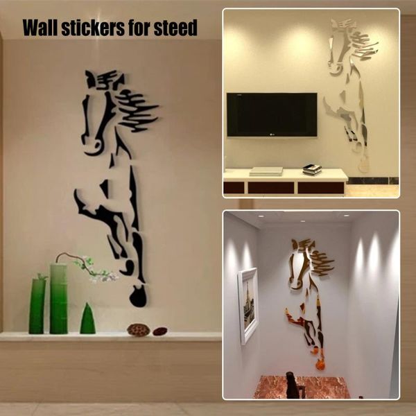

wall stickers galloping horse mirror sticker modern creative design decals 3d acrylic surface living room decor dropship