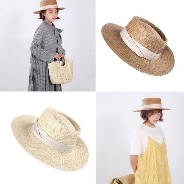 

wide brim hats women summer woven straw banded sun hat holiday vacation flat sunscreen casual outdoor adjustable boater beach, Blue;gray