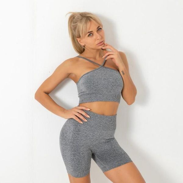

yoga outfit 2pcs women sport suit gym set sling bra seamless shorts workout running clothing wear athletic