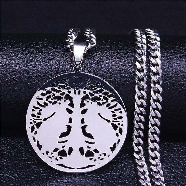 

pendant necklaces witchcraft tree of life chain necklace silver color stainless steel women/men jewelry collier homme n4300s05