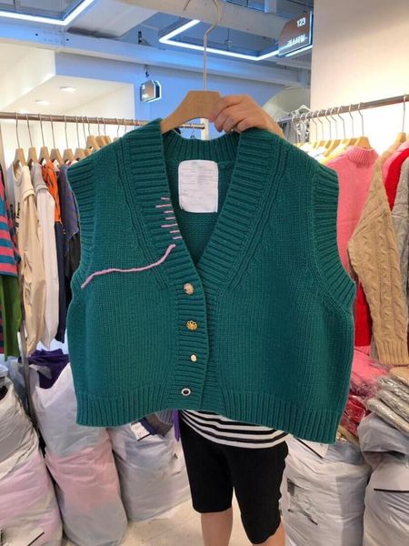 

women's vests korean style sweater vest women v neck sleeveless sweet waistcoat female unicolor casual all-match jacket 2021, Black;white