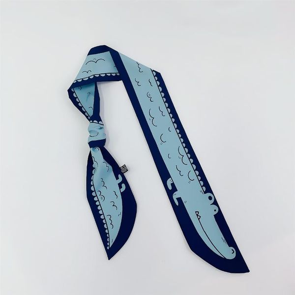 

scarves cute crocodile print long hair bow girl head scarf tie ribbons female multi-function headband silk feelings bag belt accessories, Blue;gray