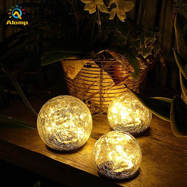 

solar ball light crack glass lamp 12cm 15cm 18cm globe outdoor garden lawn lights waterproof for landscape walkway decoration lighting