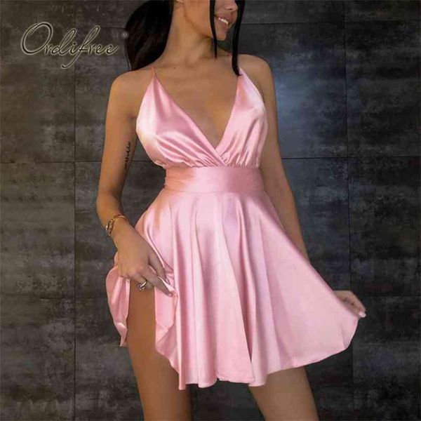 

summer women satin party dress spaghetti strap club wear backless silk mini 210513, Black;gray