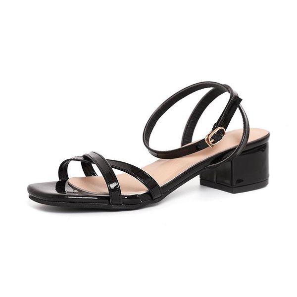 

dress shoes rome sandals 2021 summer retro thin strip cross women's thick heels fashion women ladies sandal, Black