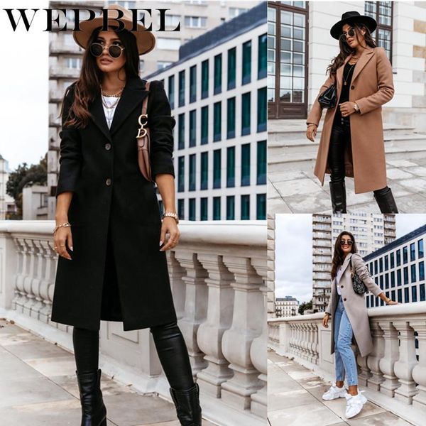 

women's wool & blends mandylandy autumn and winter long woolen jacket solid color sleeve two button suit collar coat for female, Black