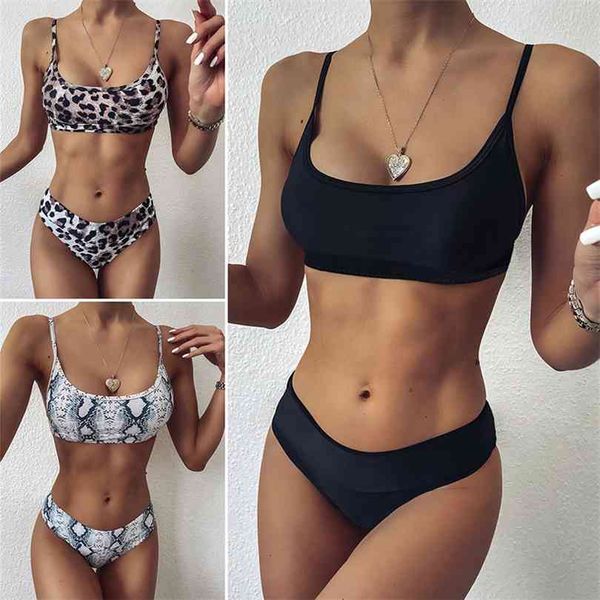 

leopard print two piece swimsuit women's high waist bikini swimwear bathing suit swimming for women brazilian bikinis 210716, White;black